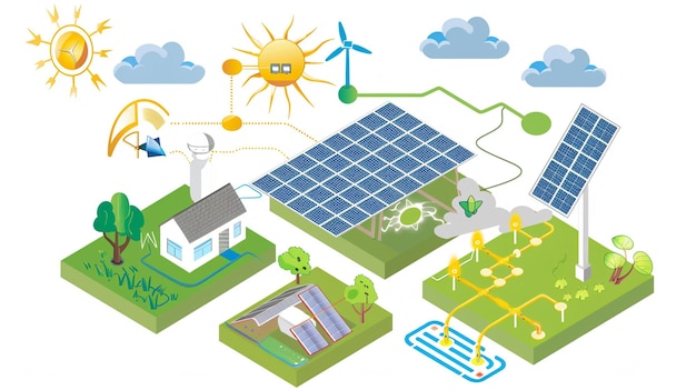 cartoon illustration solar farm with solar panels 1086760 74403